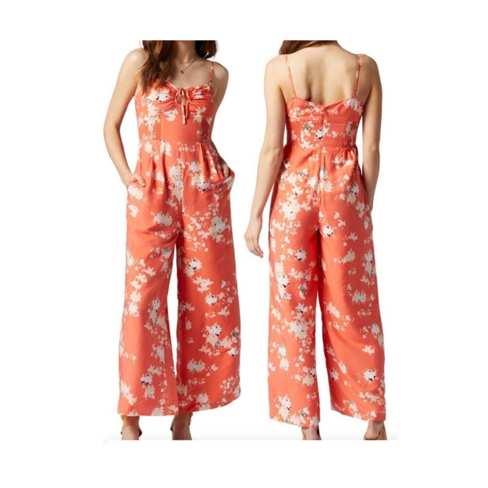 Joie Jumpsuit Pearl Cutout floral print wide leg orange size 12 DEFECT